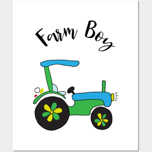 Farm boy blue tractor Posters and Art